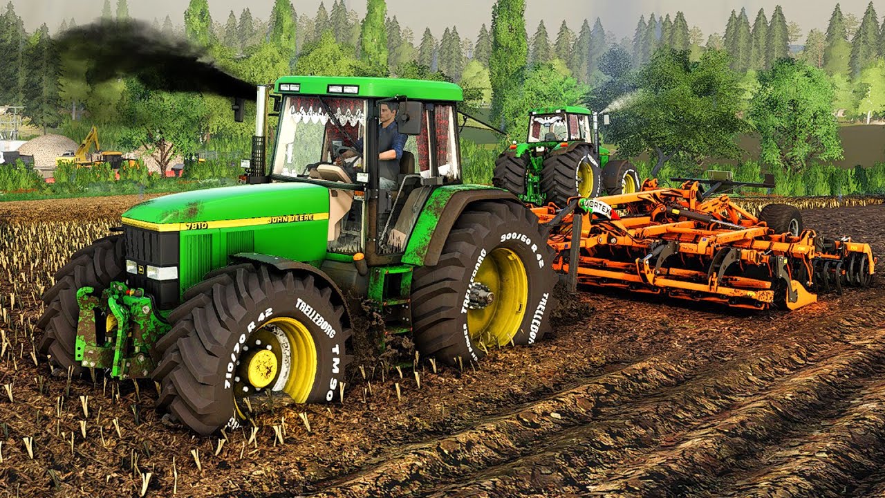 John Deere 7810 EDIT Test with Heavy trailer, Cultivator & Plow in the MUD (Farming Simulator 19)