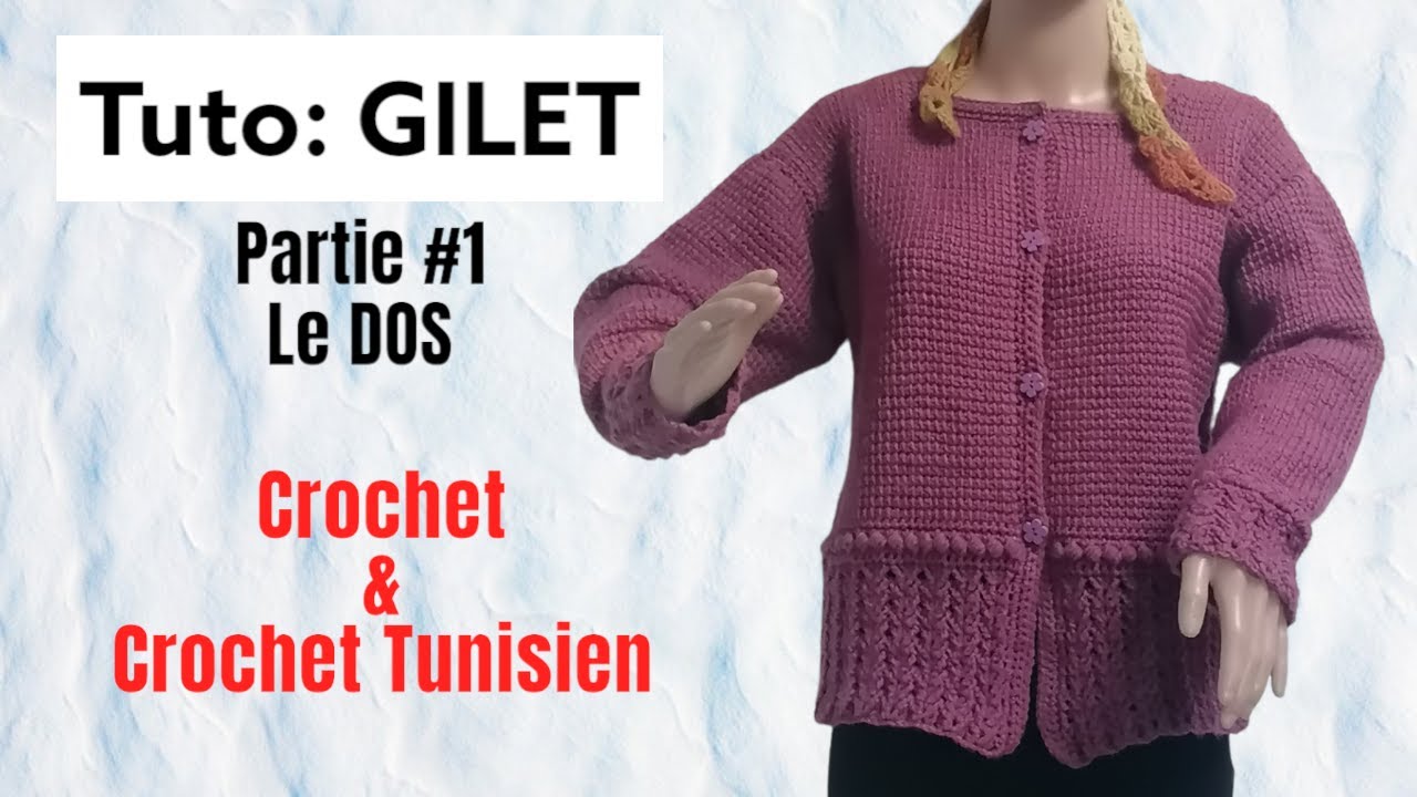 #1/4 Gilet crochet tunisien - Première Partie - Le DOS