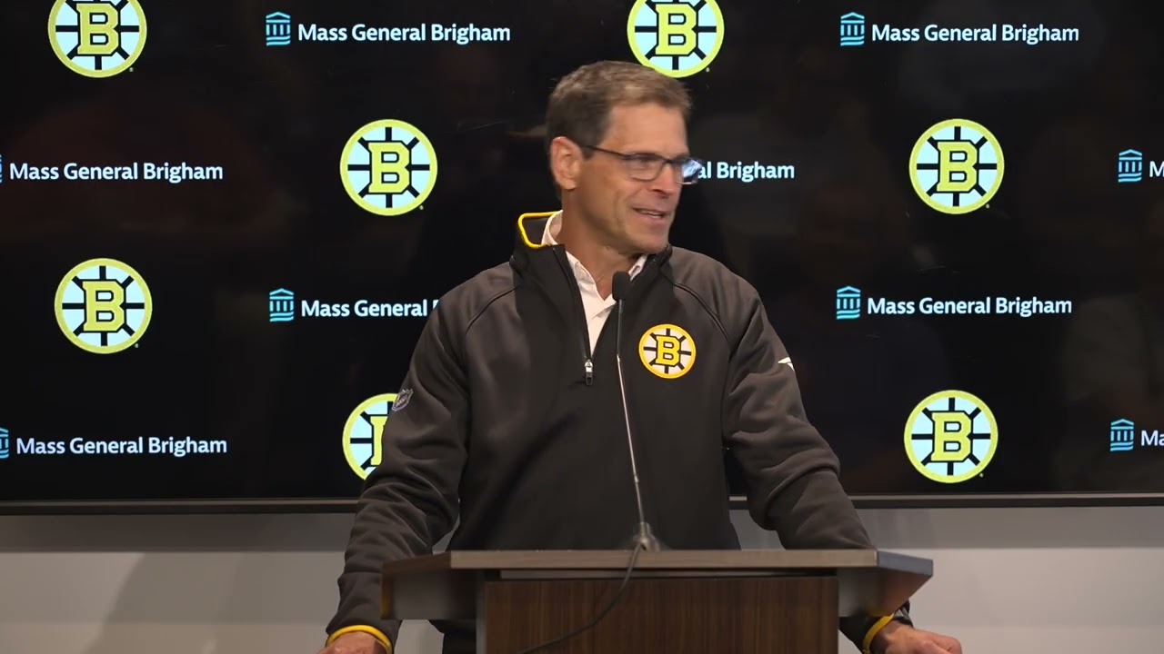 Don Sweeney speaks to the media on day one of the Boston Bruins 2025-26 training camp.