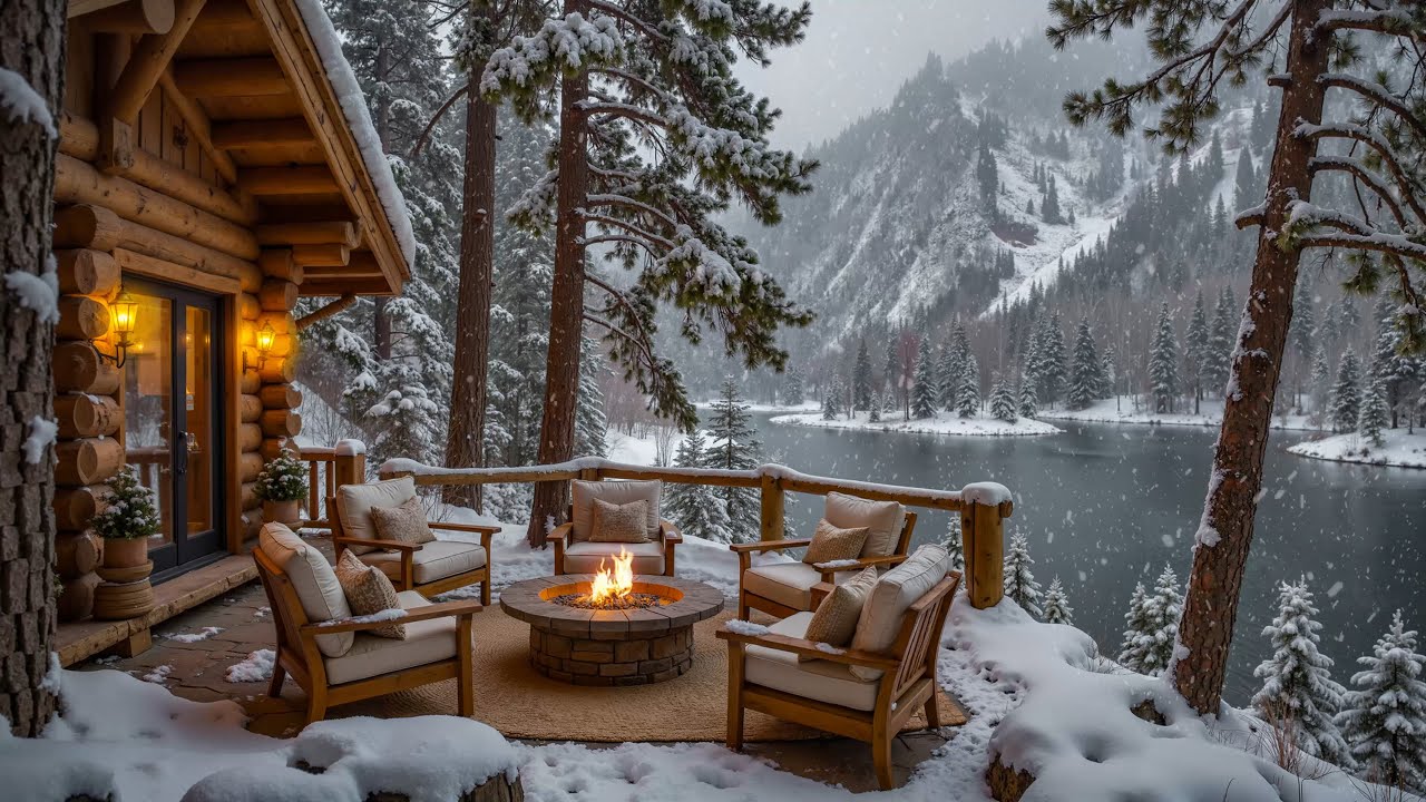 Cozy Winter by the Lake ❄️ Soft Piano & Fireplace Ambience for Relaxation and Focus
