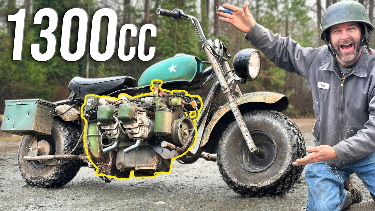 We Bought a GIGANTIC 4 Cylinder Engine from the Military Surplus Store and Put It on a Mini Bike!