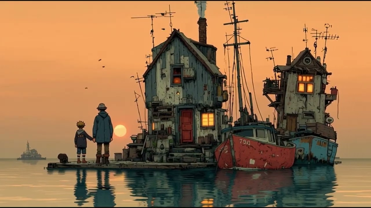 PLOVOUCÍ  DOMY Ilustrace s pohádkově-surrealistickou atmosférou
