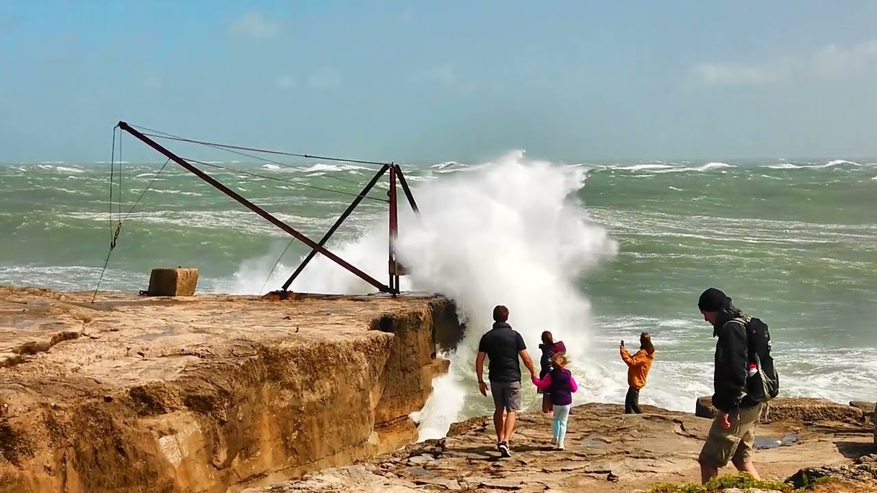 Wild waves at- Portland Bill.The Beauty of raw nature, Rough Seas crashing over rocky coast..