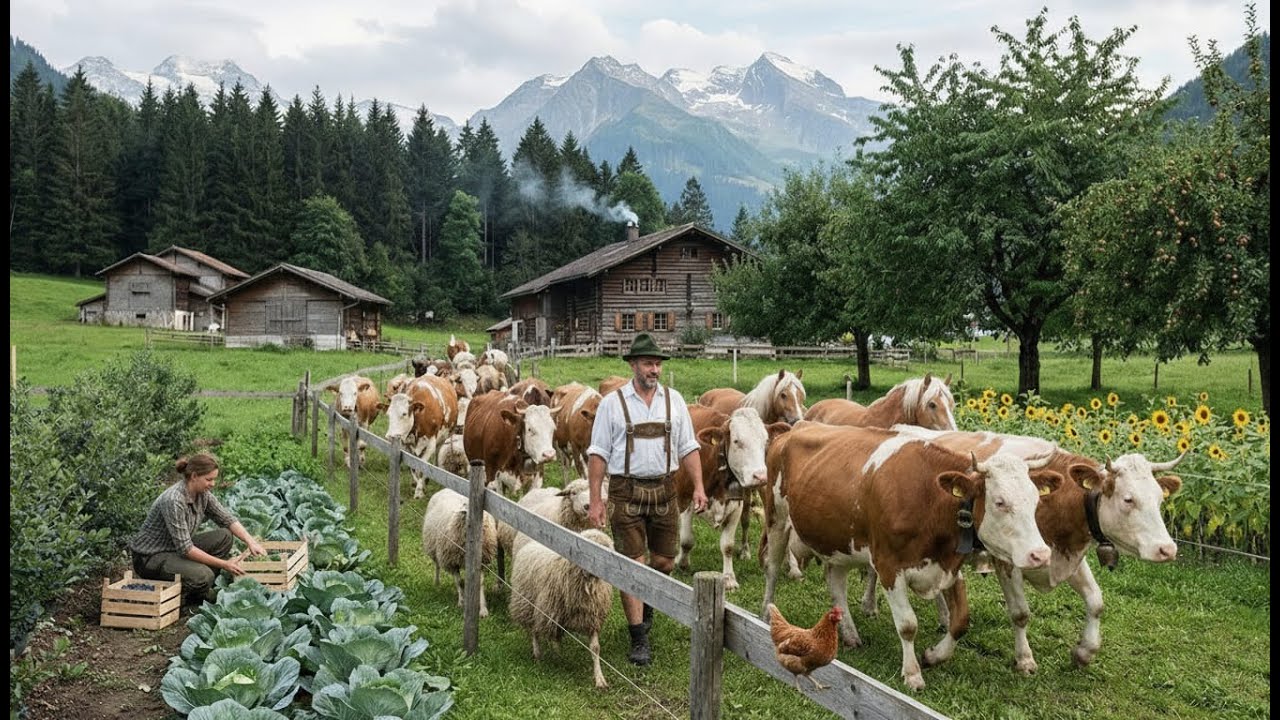 Traditional Countryside Farm Life 🌿 Bountiful Harvest with Blueberry Picking & Grazing Cattle