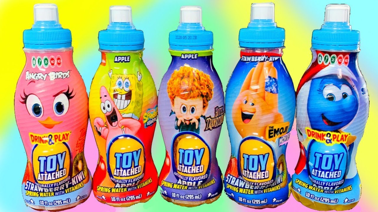 Bebidas con Capsulas sorpresas de Angry birds Bob esponja Los pitufos y Hotel transilvania