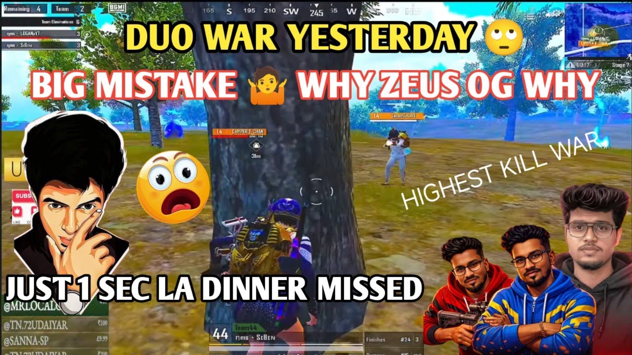 Big Mistake 🤷 Why Zeus OG Why ? DUO war dinner miss😧 Highest kills #bgmilive #madan #TN49YT #bgmi