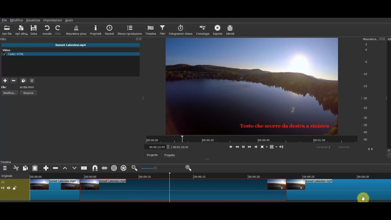 Aggiungere testo scorrevole nei video con Shotcut
