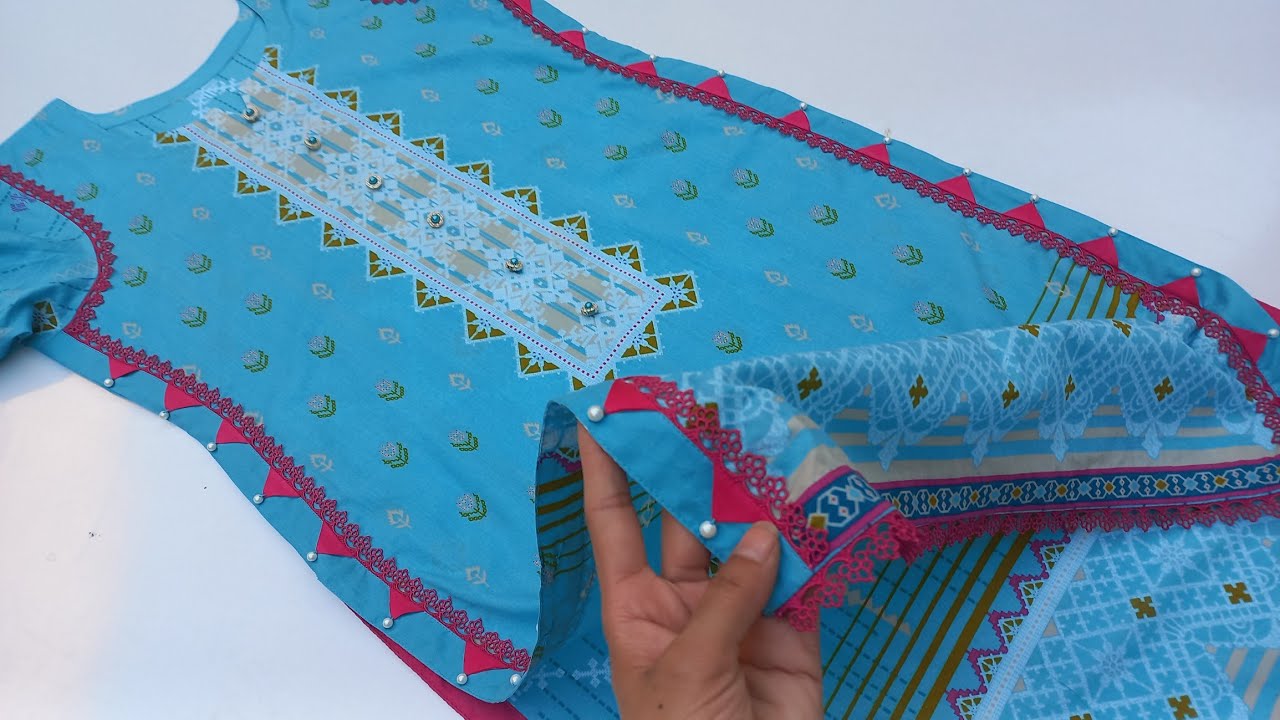 Most attractive triangles kameez Chak side design making/simple Front Chalk Daman design with lace