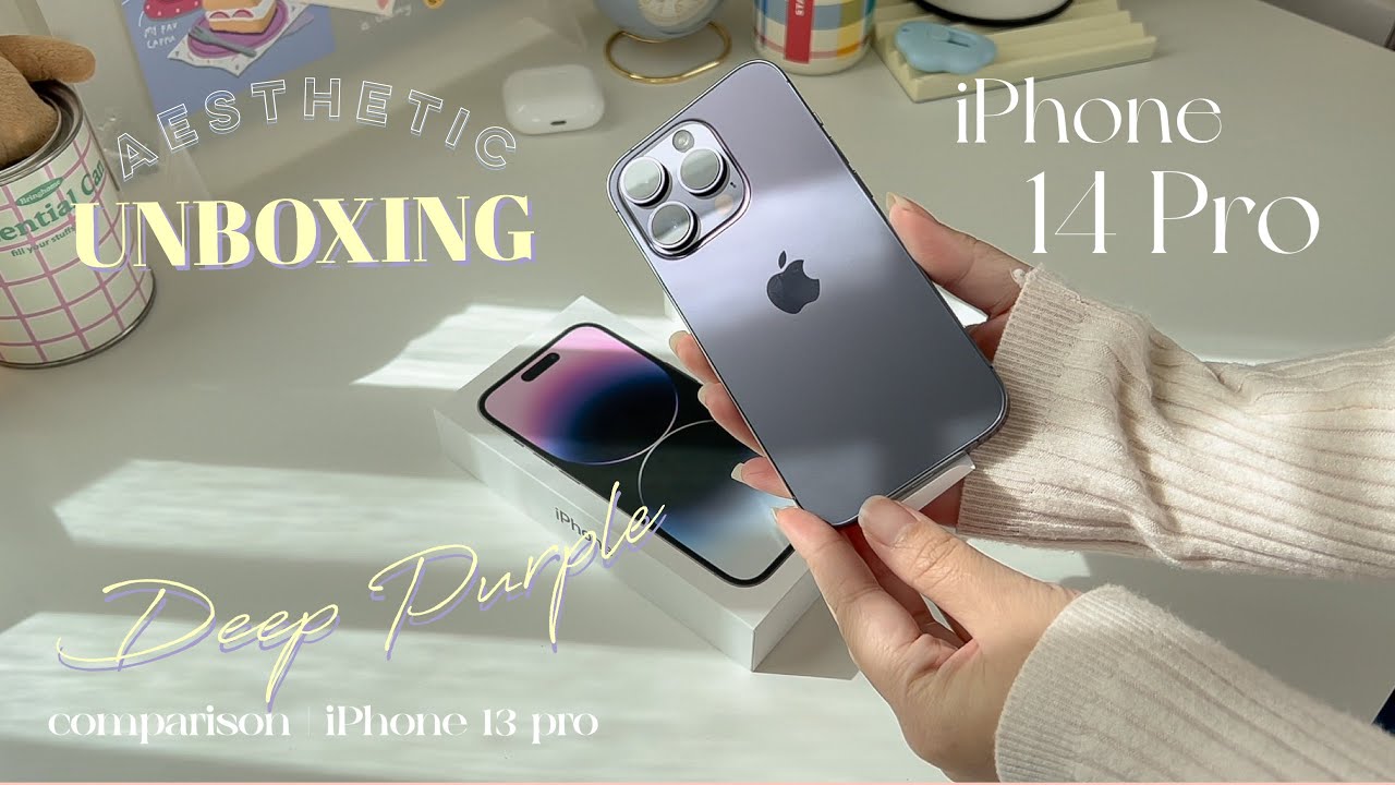 Unboxing - The New  iPhone 14 pro deep purple 🍠 สวยจริงไหม? Cute accessories | mini vlog by 14 pro