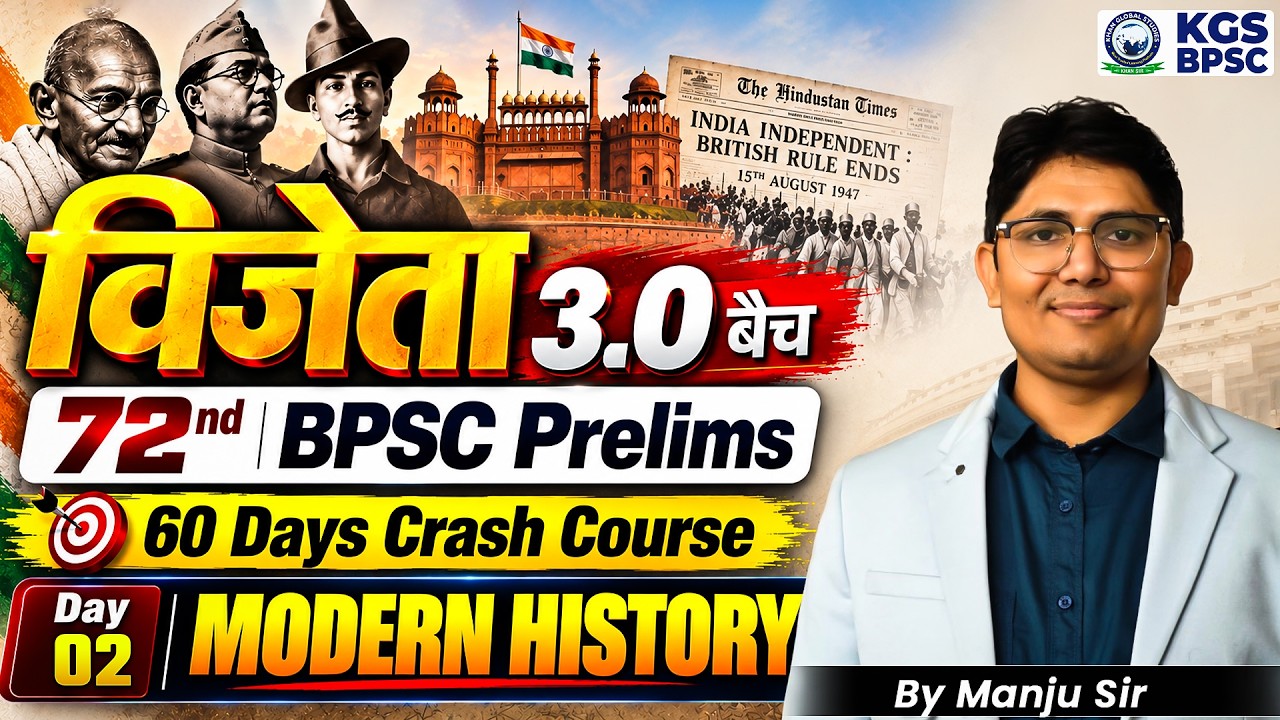 विजेता 3.0 बैच 72nd BPSC Prelims Exam 60 Days Crash Course Day 02 | Modern History | By Manju Sir