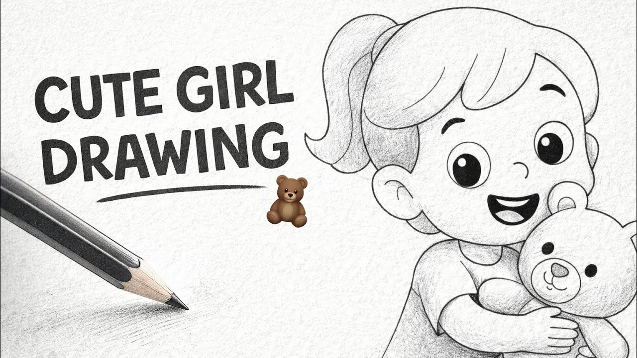 How to Draw Cute Girl with Teddy Bear | Step by Step Easy Drawing | Anjali ki Drawing Duniya