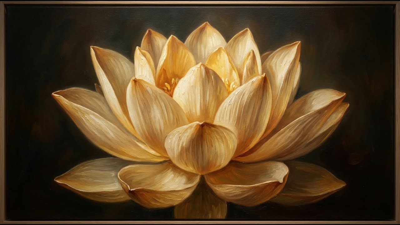 Golden Lotus Oil Painting | Calm Museum-Style Art (2 Hour) | Frame TV Ambient Art