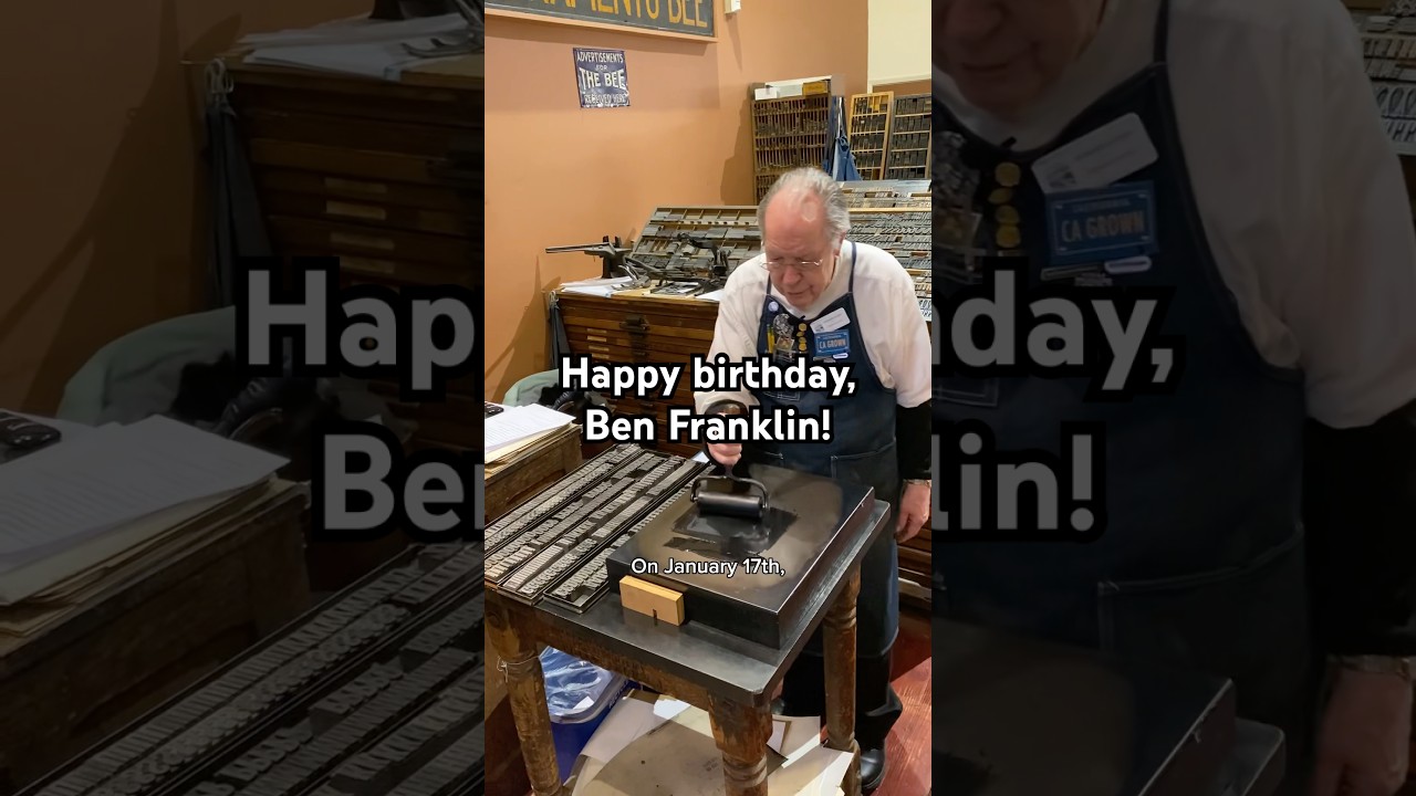 Letterpress printing a birthday greeting for Ben Franklin (January 17)