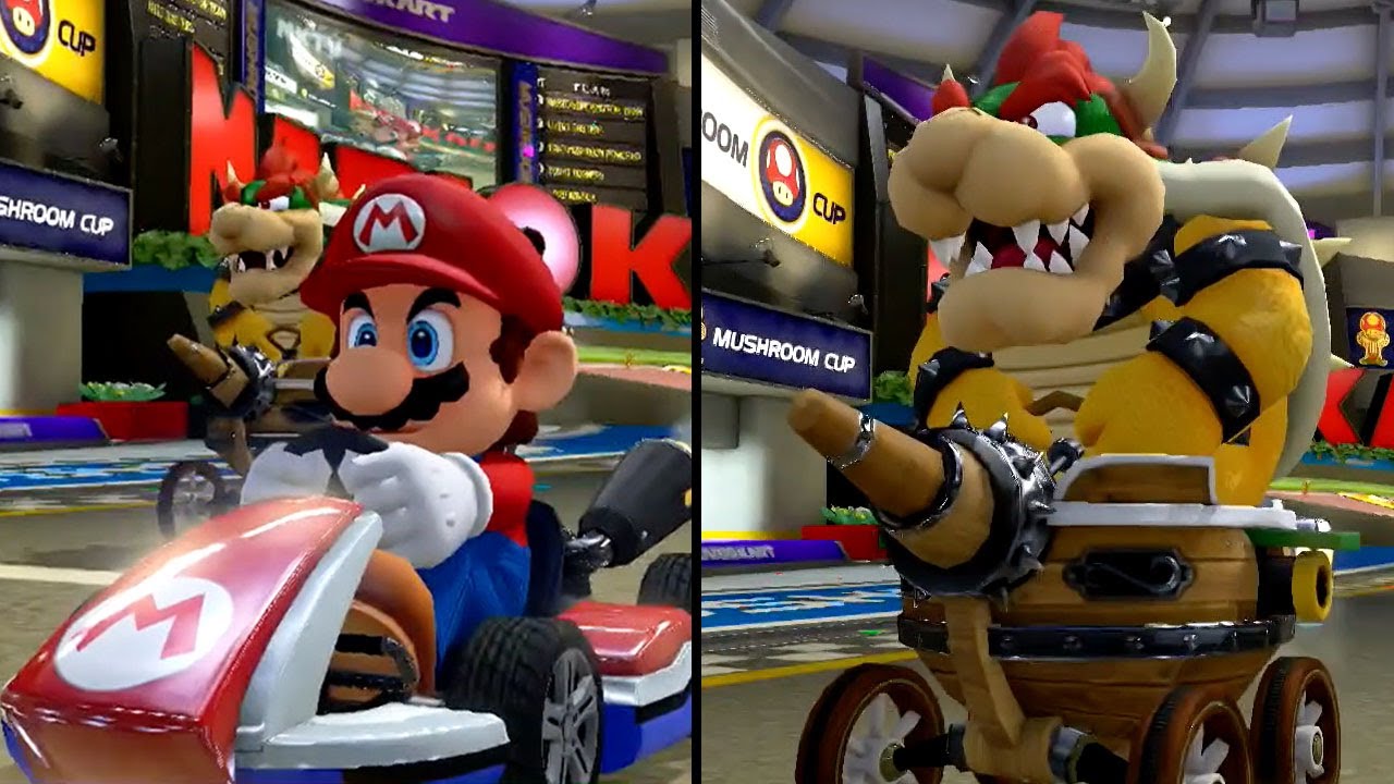 Mario Kart 8 Deluxe - Multiplayer - Mushroom Cup 100cc - Bowser vs Mario