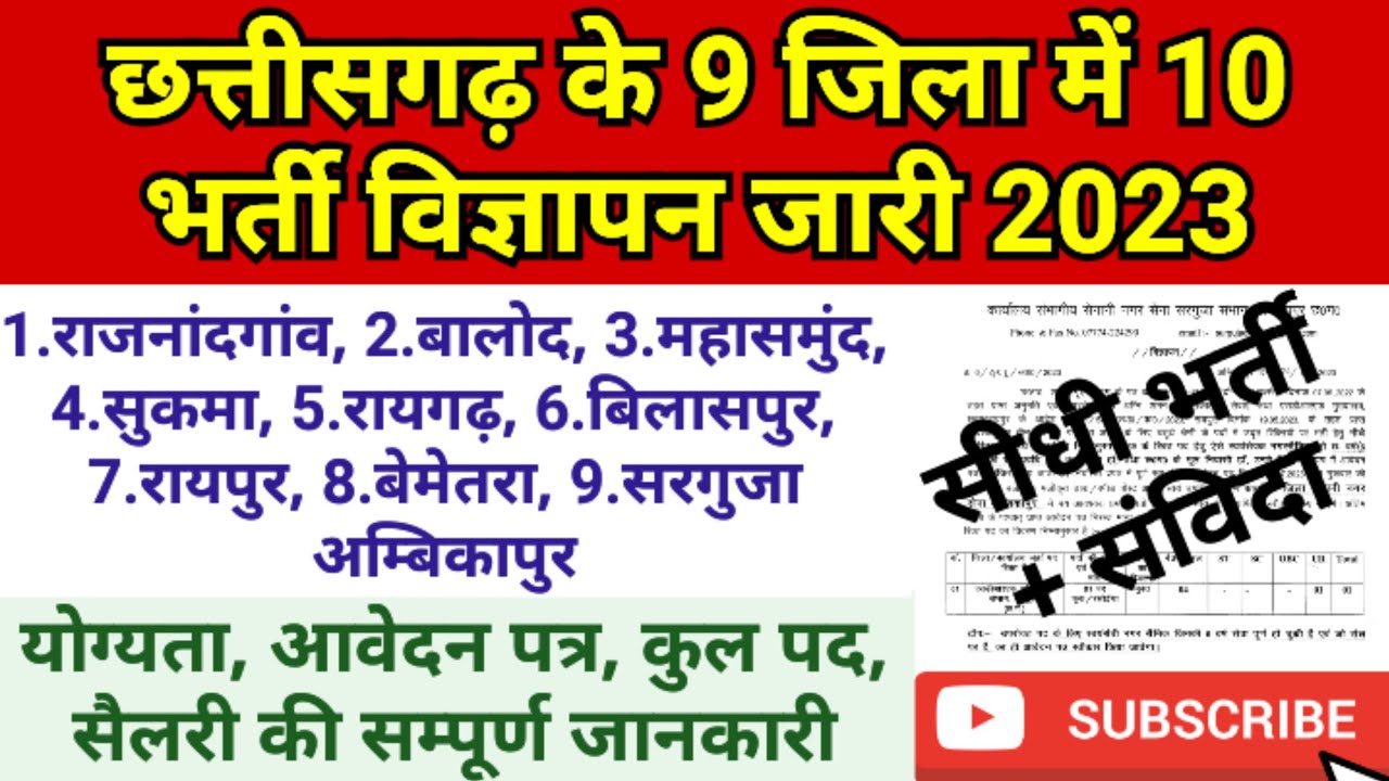 Regular & Sanvida Vacancy 2023 | Cg Govt Job Recruitment | Job News | New Vacancy 2023