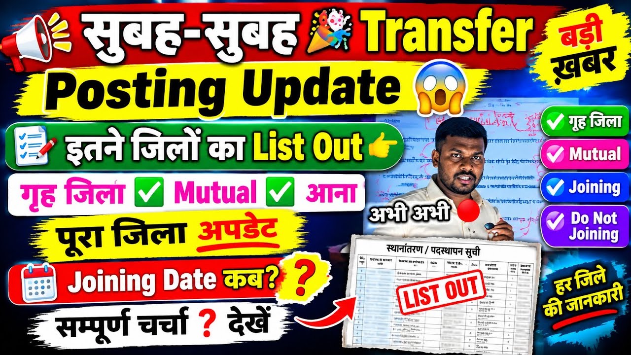 बड़ी खबर🚨Transfer Posting की नई Update! गृह जिला, Mutual, Joining Date और Do Not Joining पर पूरी 