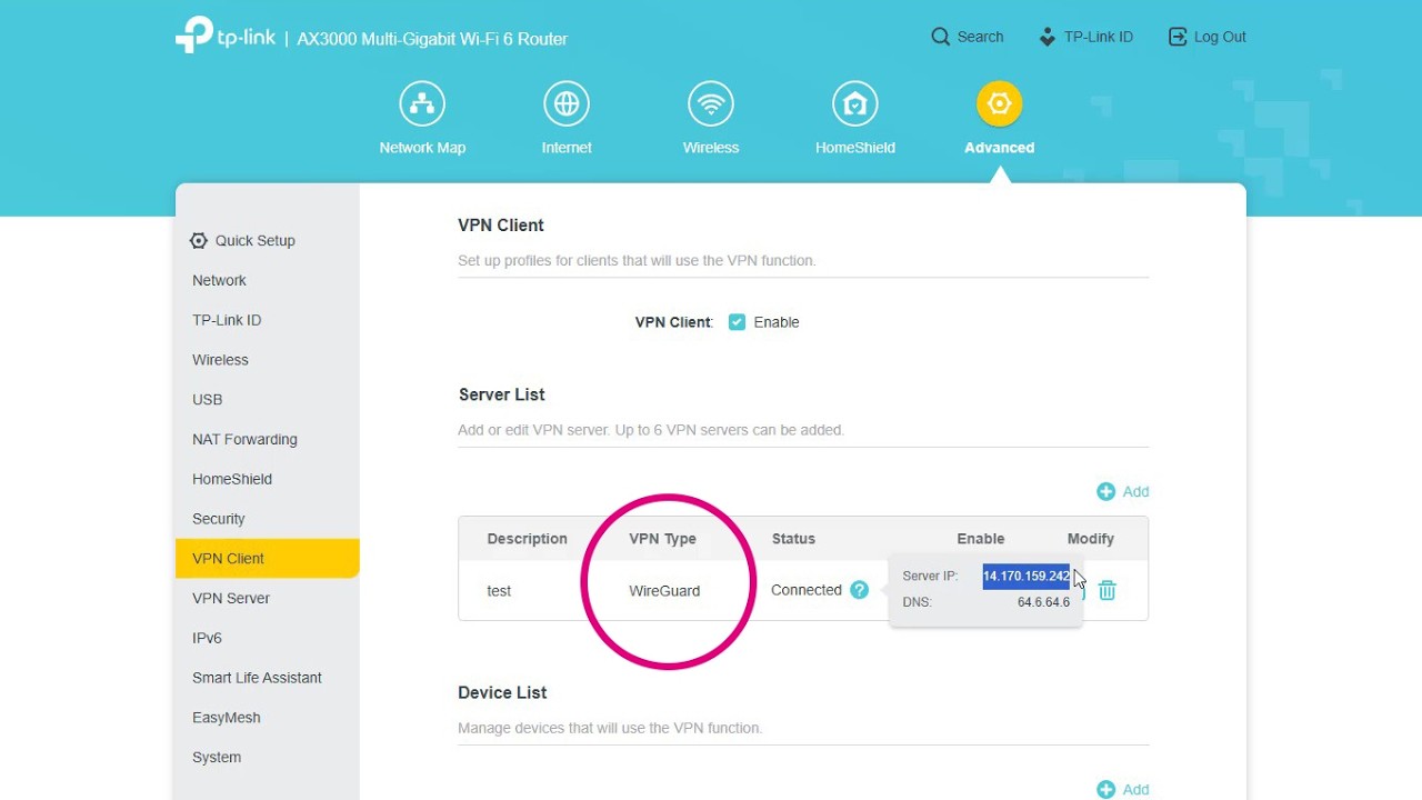 Set up WireGuard VPN client on TP-Link Wi-Fi 6 router