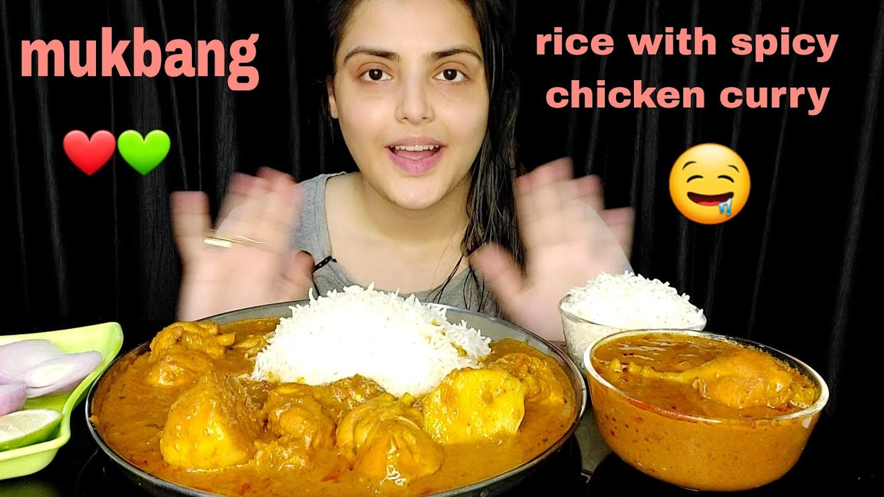 Rice with Spicy Homemade Chicken Curry, Extra Gravy, Salad || Bengali style Murgir Jhol Mukbang||