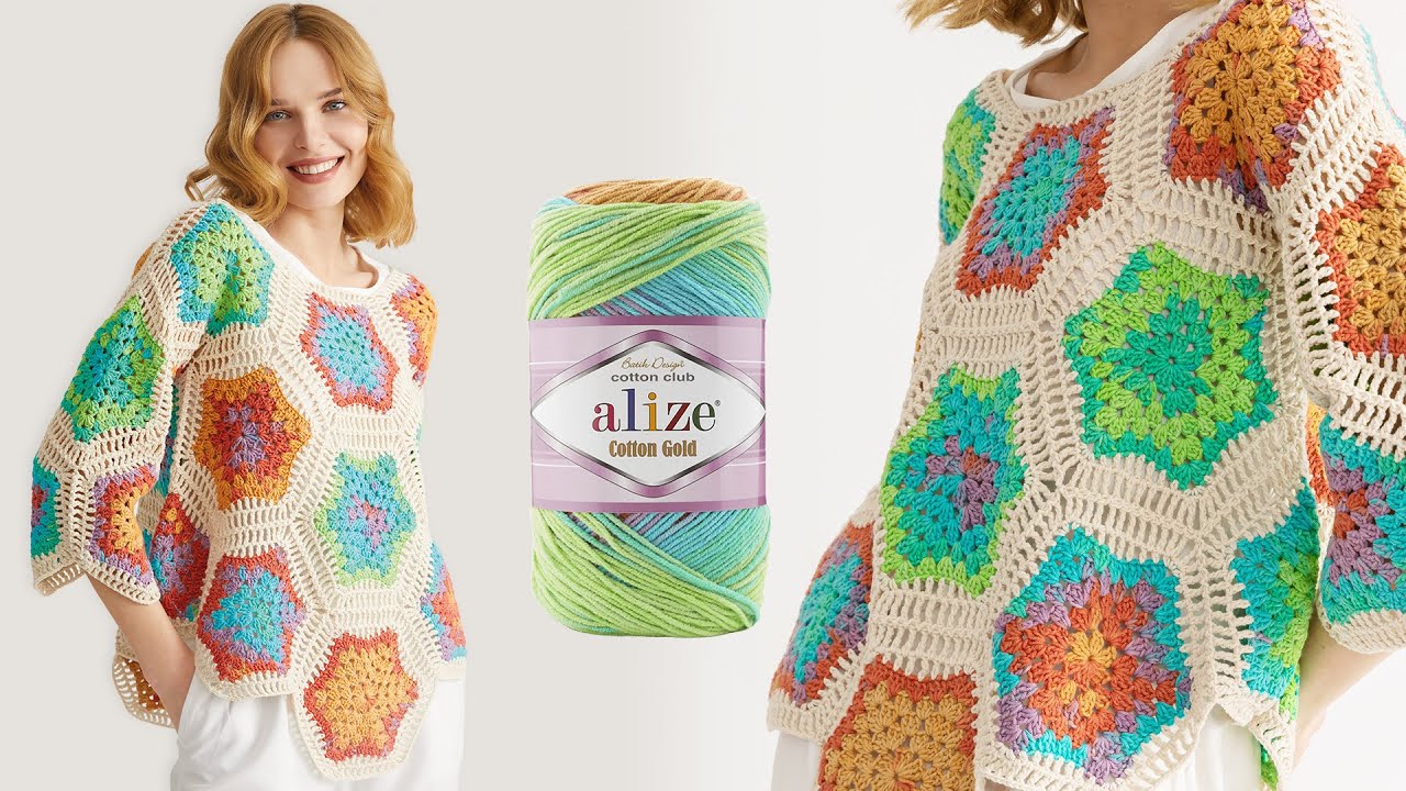 БЛУЗА ИЗ МОТИВОВ с Alize Cotton Gold Batik