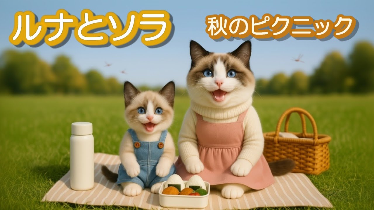 秋のピクニック日和🌿ママ猫と子猫のやさしい一日（ルナとソラ）