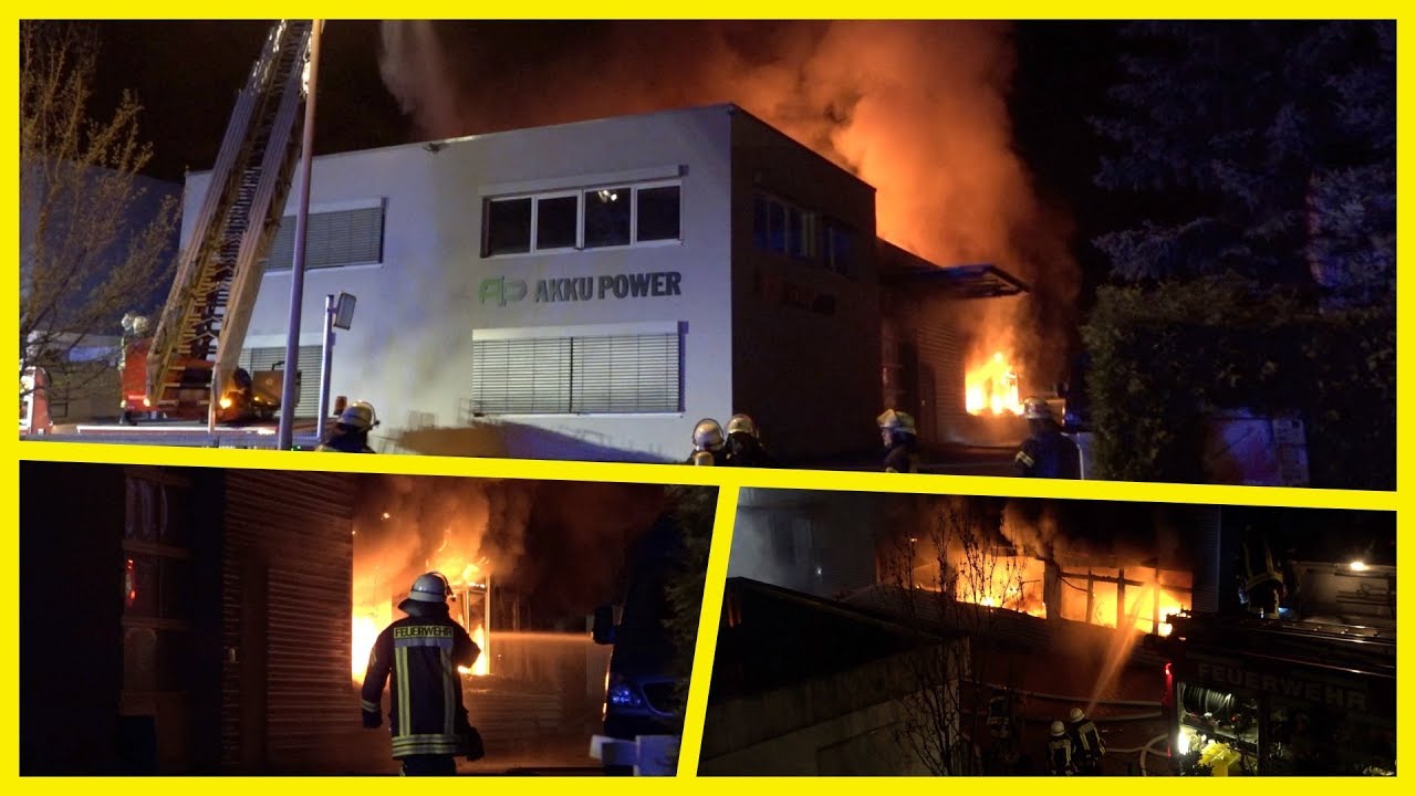 * GROSSBRAND bei AKKU Hersteller * FEUER + FLAMMEN + RAUCH  [Langandauernde Löscharbeiten] - [E]
