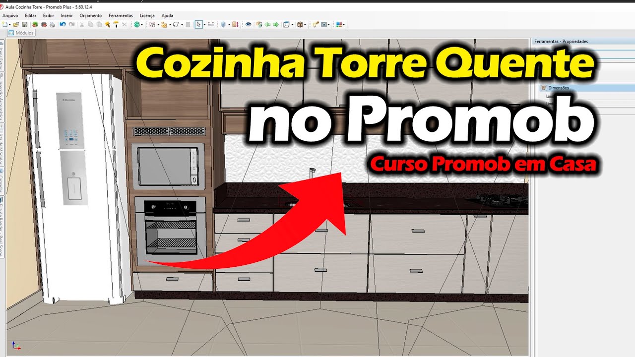 Projeto Cozinha Torre Quente no Promob Padrão Para Fabricação: Curso Promob em Casa
