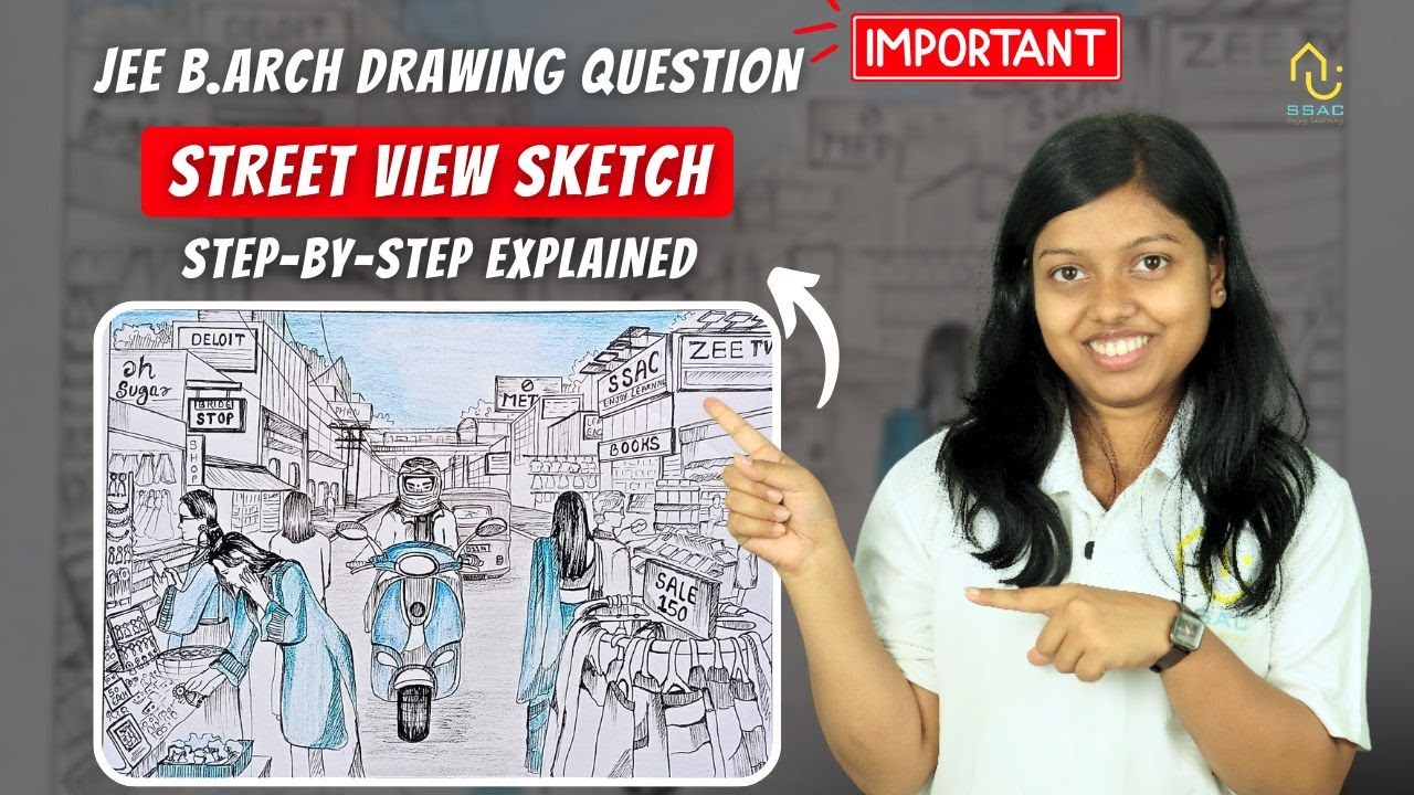 JEE B.Arch Previous Year Drawing Question Solution | Year 2024 | Street view sketch