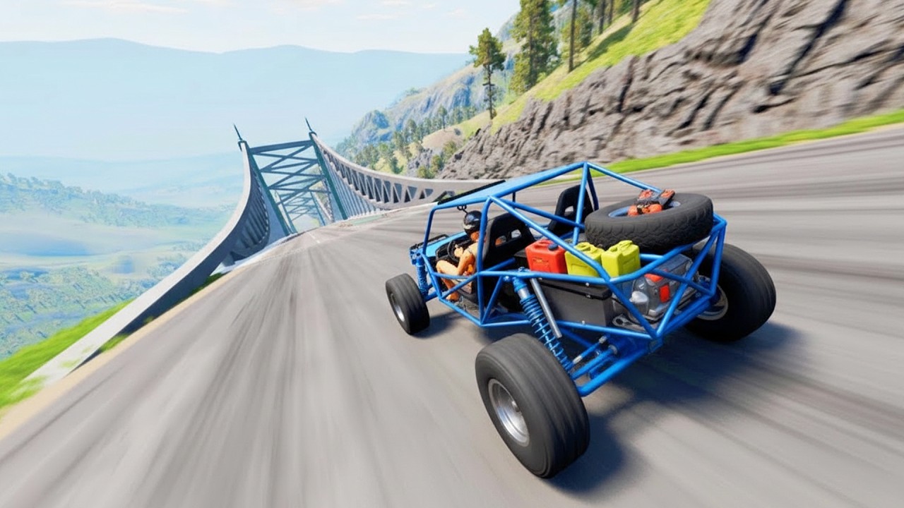 Full Throttle INSANE Long Downhill lane | BeamNG.drive Realistic Crashes & Speed Test #16