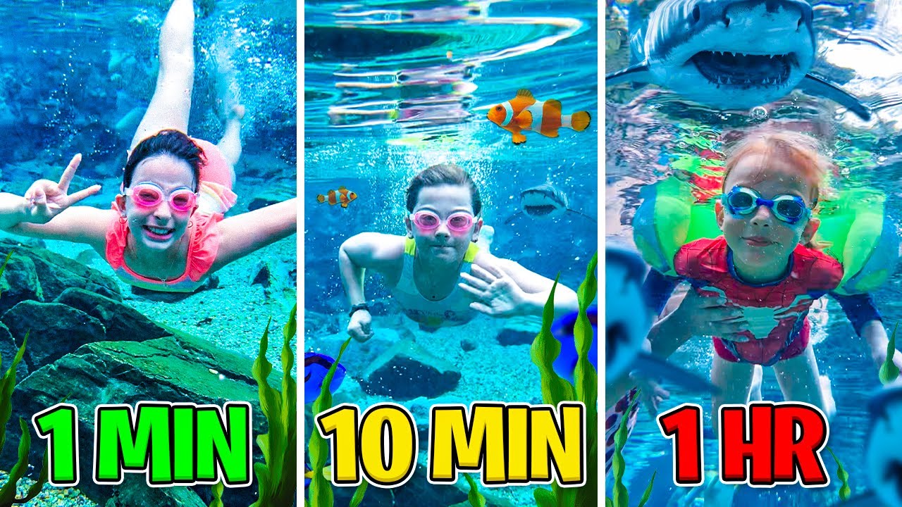 1 MINUTO, 10 MINUTOS OU 1 HORA EXTREMO NO PARQUE AQUÁTICO!! DESAFIO