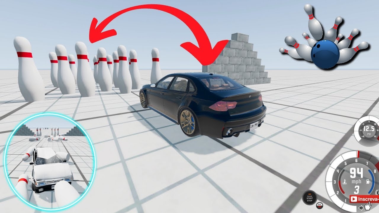 DESAFIO BOLICHE COM CARROS, Simulador de carros, testes e destruição, BeamNG drive, jogo de carros