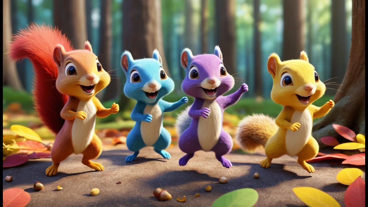 Five Little Squirrels Scamper Scamper Scam | Funny Forest Animal Songs for Kids