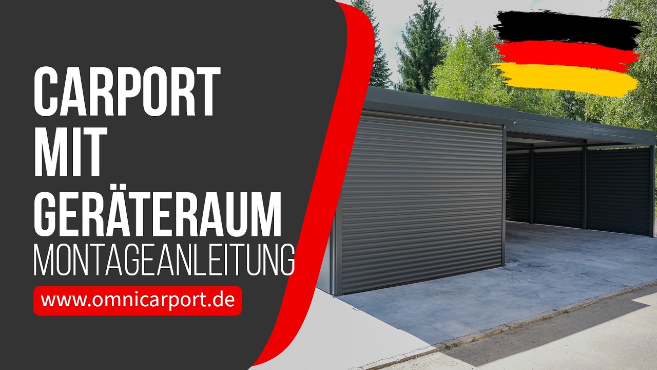 Montage eines Doppelcarports mit Geräteraum - omnicarport.de #carport