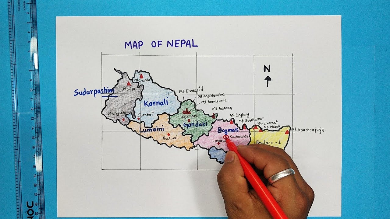 How to draw New Map of Nepal very easily with Seven provinces, SEE Social Studies  Map work Pencil