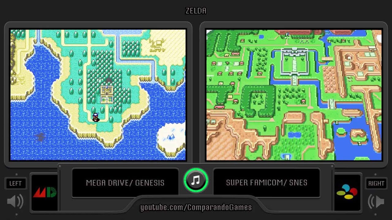 Zelda (Sega Genesis vs Snes) Side by Side Comparison (The Legend of Zelda: A Link to the Past)