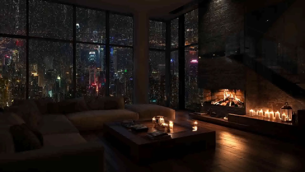 City Rain Ambience – Cozy Fireplace and Gentle Rain Sounds for Deep Sleep