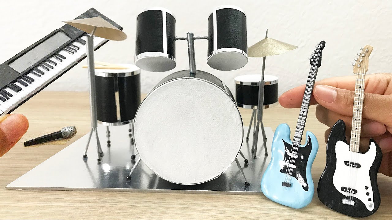 DIY Miniature Musical Instruments (guitar, drums, piano, microphone)