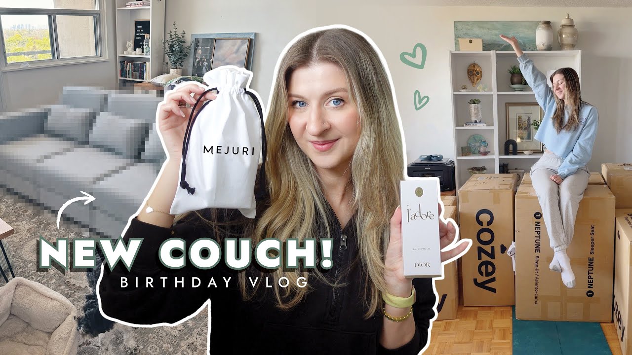 BIRTHDAY VLOG 🧁 new cozey couch, gifts, art & nails