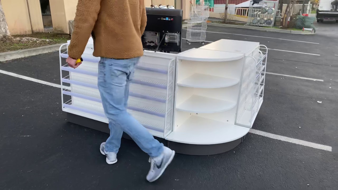 Cashier counter table  Check Out Counter Store Fixture White Cash Wrap Setup with and Rear Storage