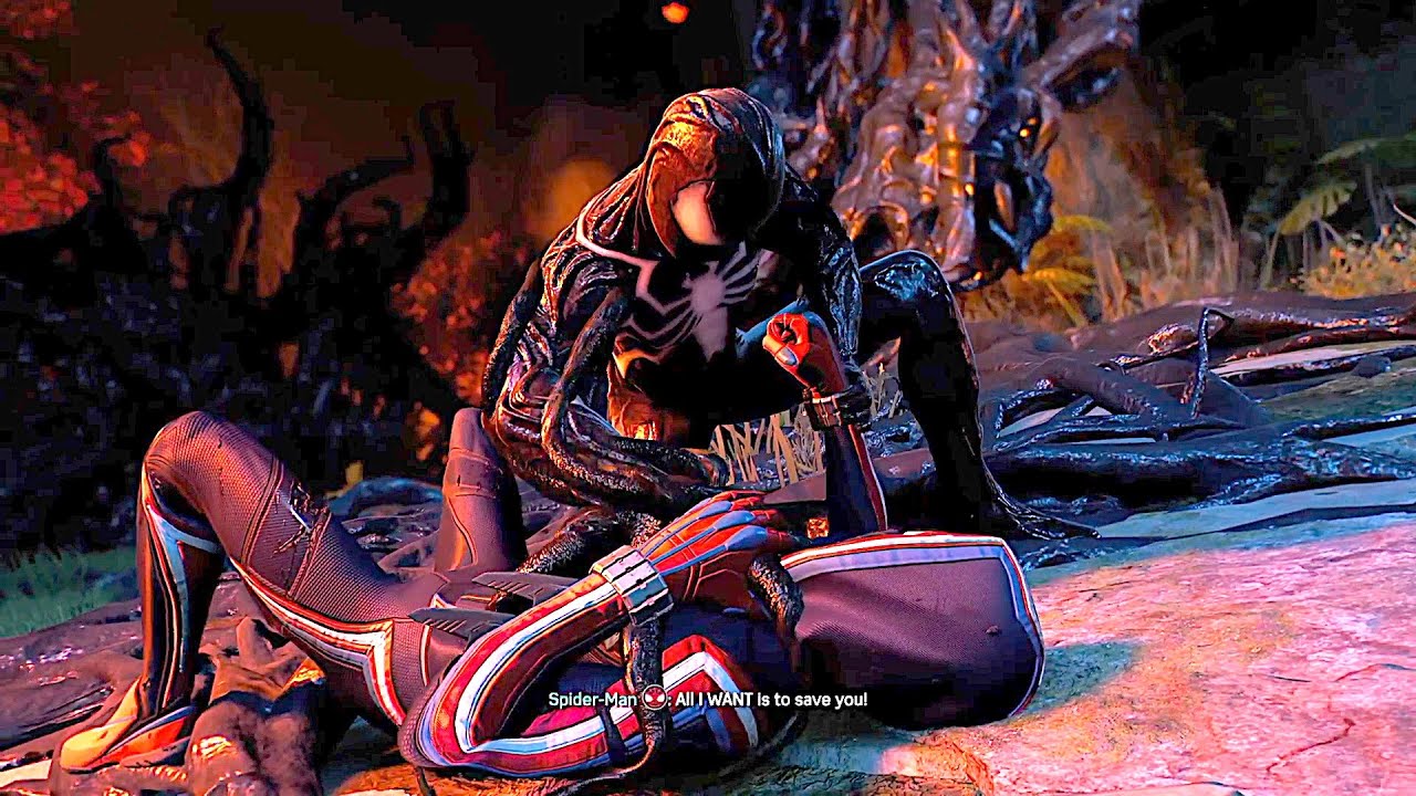 Битва с боссом: Питер Паркер в симбиоте против Майлза Моралеса (Человек-паук 2)