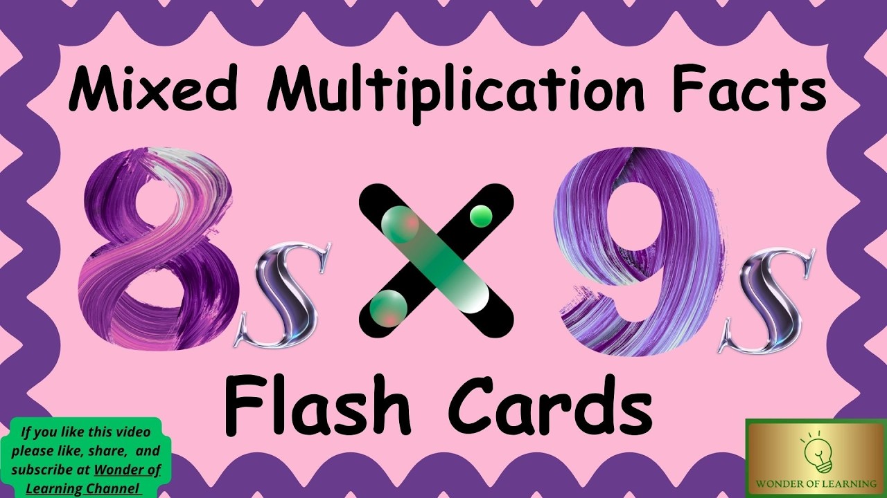 8s and 9s Mixed Multiplication Facts Flash Cards for Kids, 2nd and 3rd Grades, Math.