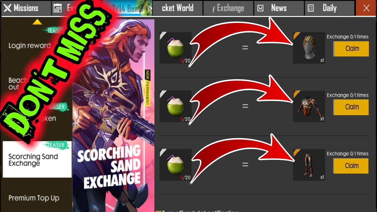 Scorching Sand Exchange & Coconut Token Collection || Free Fire Latest Updates July || MERZ GAMING