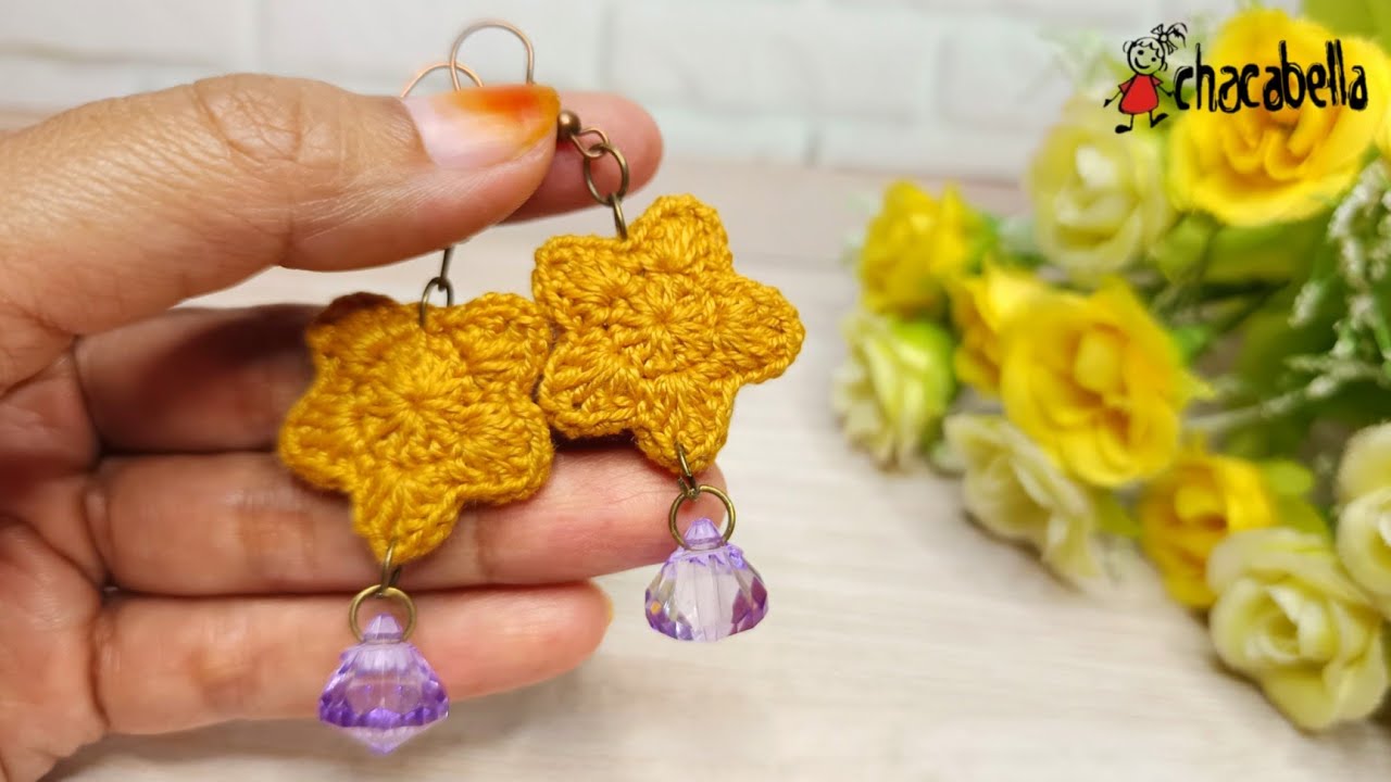 🌲 Crochet Christmas Gift Ideas ⭐  How to Crochet a Star Earrings With Bead For Beginners