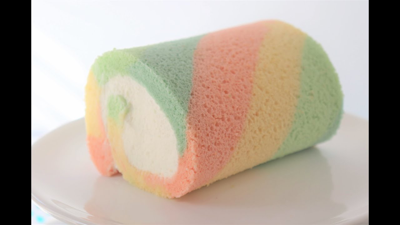 Eng) Rainbow Roll Cake with White Chocolate Whipped Cream Filling  무지개 롤케이크 & 화이트 초콜릿 생크림