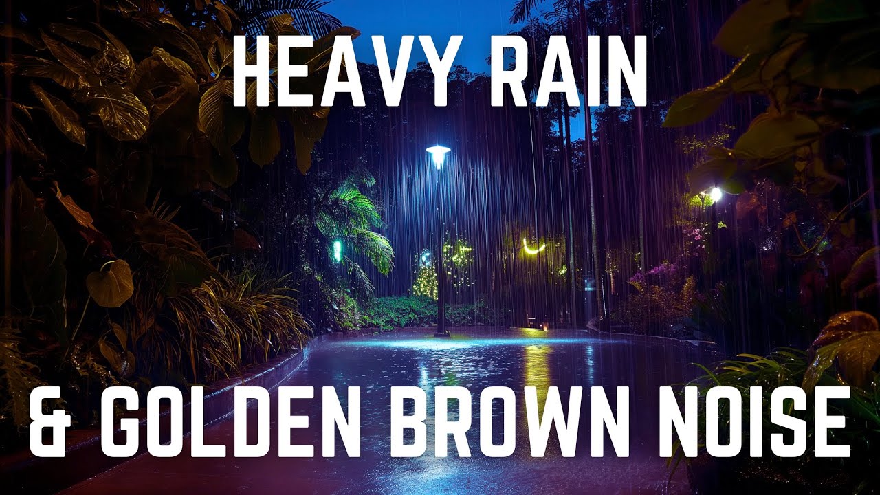 12 Hours Of Heavy Rain And Golden Brown Noise | Continuous Black Screen | No Midway Ads
