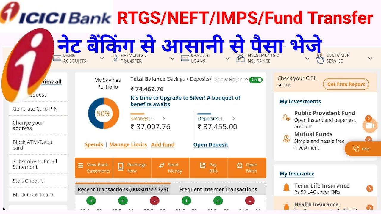 ICICI internet banking se fund transfer RTGS NEFT IMPS kaise kare || How to use icici net banking