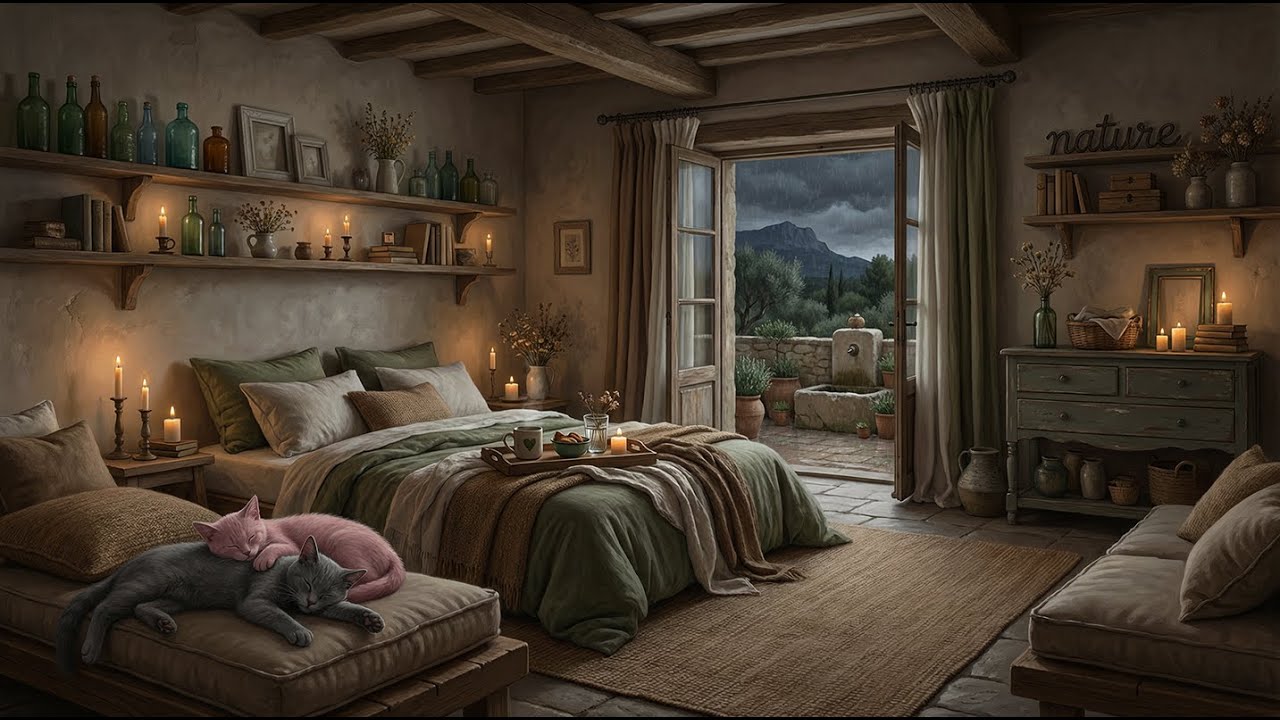 Spring Rain in a Provençal Mas — Sleeping Cats (Series No. 2)