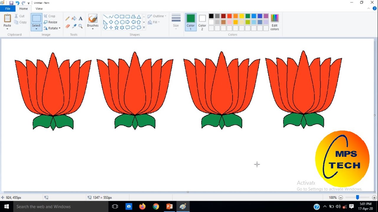 HOW TO CREATE LOTUS FLOWER IN MS PAINT      कमल का फूल कैसे बनाये