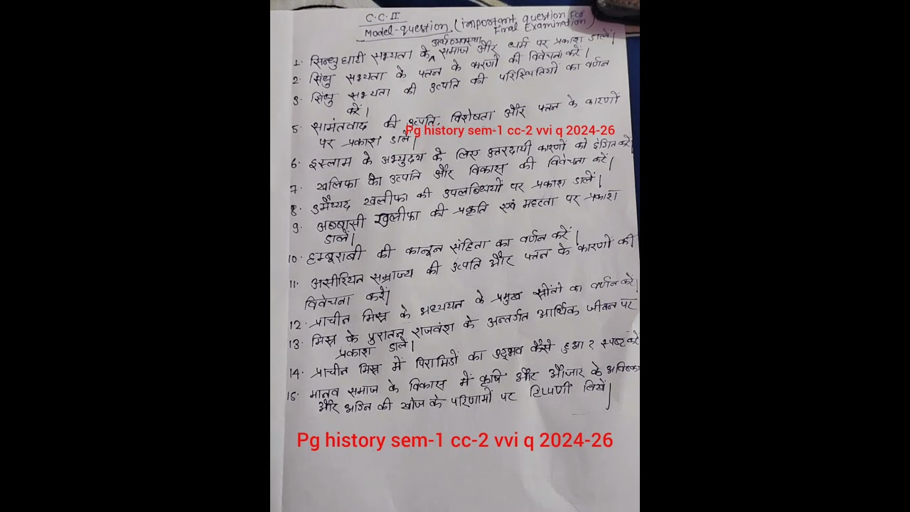 pg history semester -1 cc-2 vvi questions 2024-26 / #pg_history_vviq