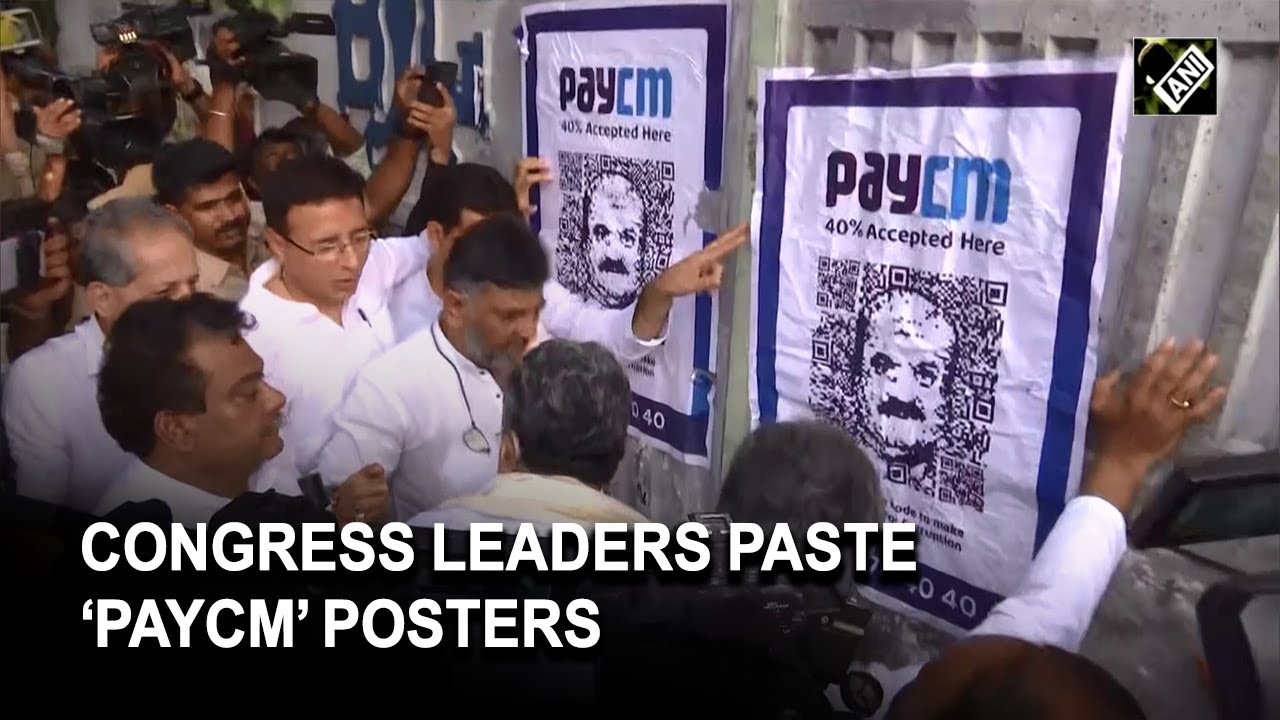 Congress leaders paste &lsquo;PayCM&rsquo; posters in Bengaluru