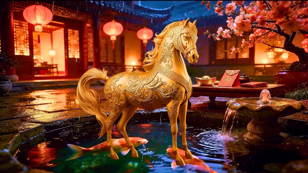 Chinese New Year 2026 | Nhạc tết 2026 | 新年快樂 🧧🎋 Relaxing Piano & Rain Ambience | Lunar New Year Koi